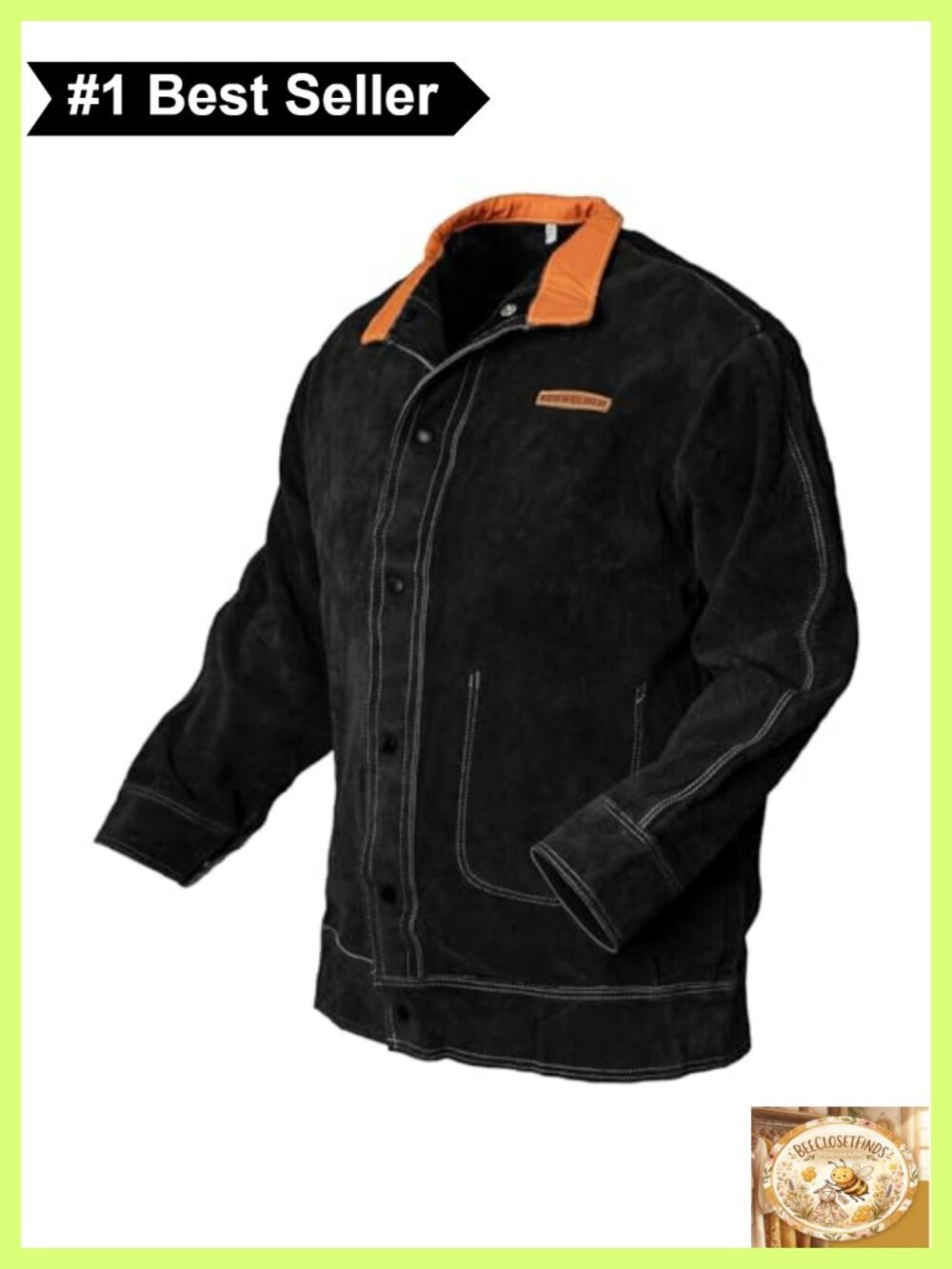 YESWELDER Black Leather Welding Jacket Cowhide Split Leather Heat Flame